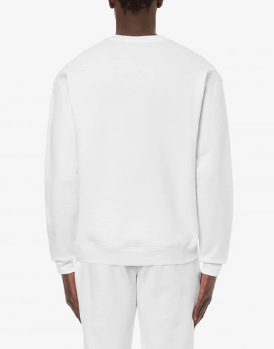 Shop Moschino Warped Glitch Logo Cotton Sweatshirt In White