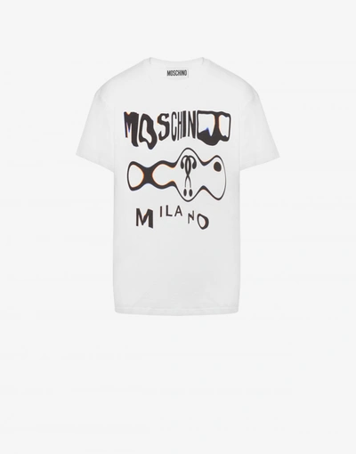 Shop Moschino Warped Glitch Logo Jersey T-shirt In White