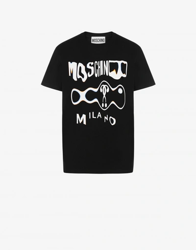 Shop Moschino Warped Glitch Logo Jersey T-shirt In White