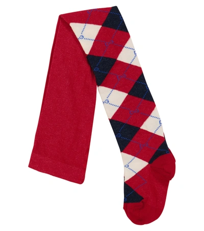 Shop Dolce & Gabbana Checked Stretch Cotton-blend Tights In Red