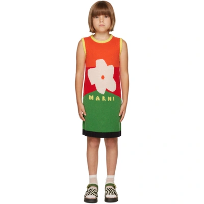 Shop Marni Kids Multicolor Wool Knit Flower Dress