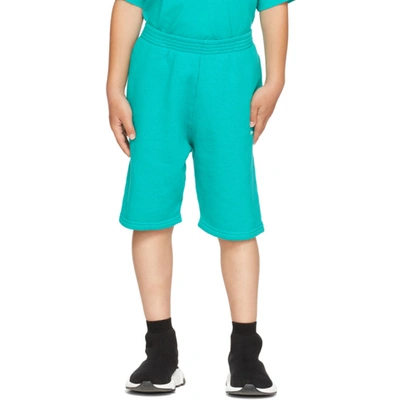 Shop Balenciaga Kids Blue Brushed Shorts In Turquoise