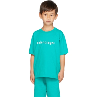 Shop Balenciaga Kids Blue Logo T-shirt In Turquoise