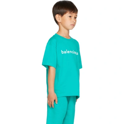 Shop Balenciaga Kids Blue Logo T-shirt In Turquoise