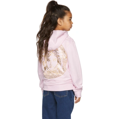 Shop Versace Kids Pink Gv Signature Zip-up Hoodie In Pearl