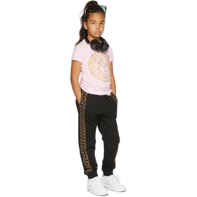 Shop Versace Kids Pink Rhinestone Medusa T-shirt In Pearl/gold