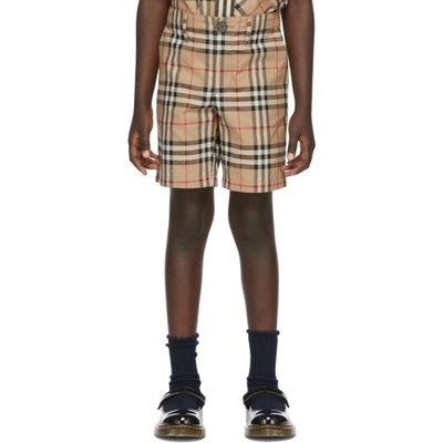 Shop Burberry Kids Beige Vintage Check Tailored Shorts In Archive Beige