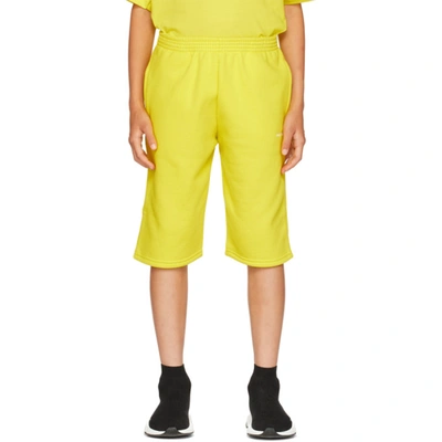 Shop Balenciaga Kids Yellow Embroidery Sweat Shorts