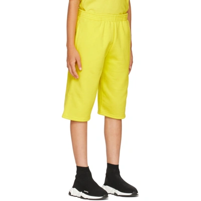 Shop Balenciaga Kids Yellow Embroidery Sweat Shorts