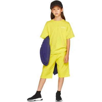 Shop Balenciaga Kids Yellow Embroidered Logo T-shirt