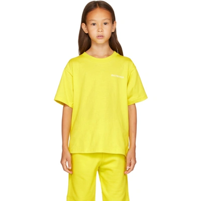 Shop Balenciaga Kids Yellow Embroidered Logo T-shirt