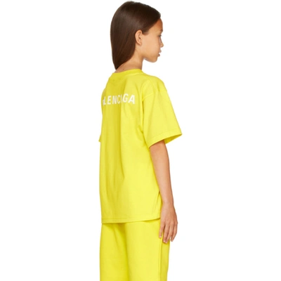Shop Balenciaga Kids Yellow Embroidered Logo T-shirt
