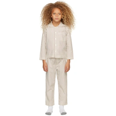 Shop Tekla Ssense Exclusive Kids White & Brown Striped Sleepwear Set In Hopper Stripes