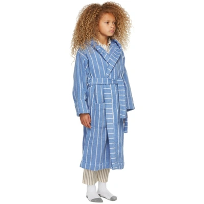 Shop Tekla Ssense Exclusive Kids Blue & White Striped Hooded Bath Robe In Marseille