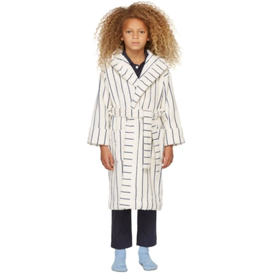 Shop Tekla Ssense Exclusive Kids Off-white & Navy Striped Hooded Bath Robe In Carmel Stripes