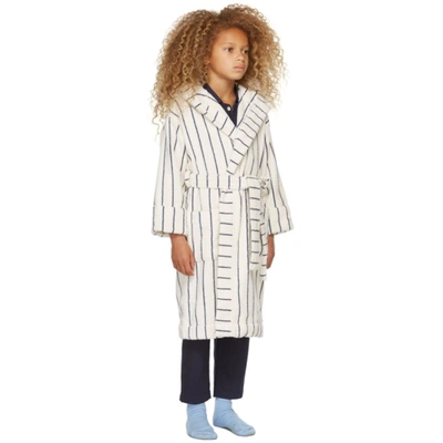 Shop Tekla Ssense Exclusive Kids Off-white & Navy Striped Hooded Bath Robe In Carmel Stripes