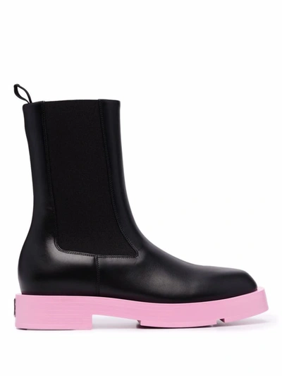 Givenchy Squared Flat Leather Chelsea Ankle Boots In Black