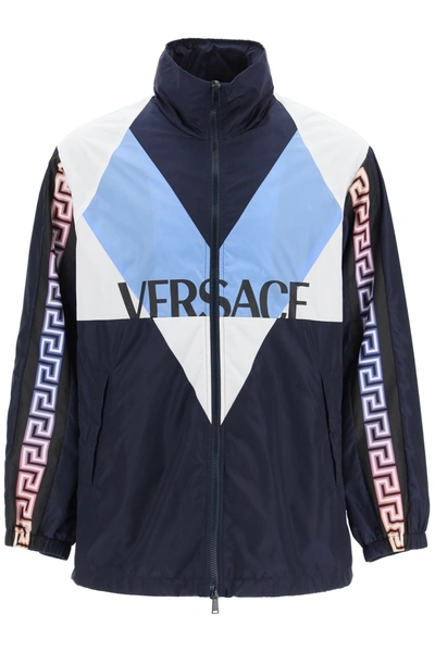 Shop Versace Sweatshirt With Greek Motif Print In Navy Blue Multicolor (blue)