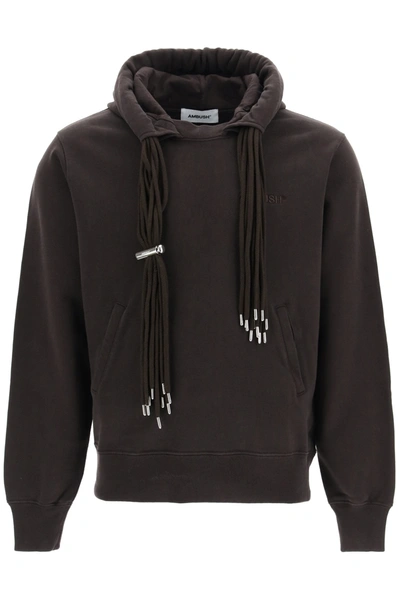 Shop Ambush Multicord Sweatshirt With Hoodie In Chocolate (beige)