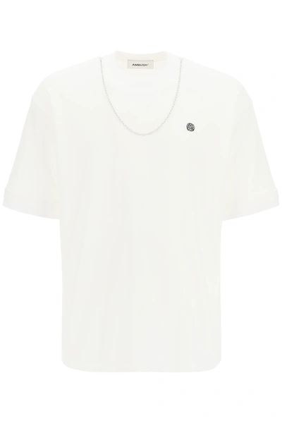 Shop Ambush T-shirt With Chain In Tofu Black (white)