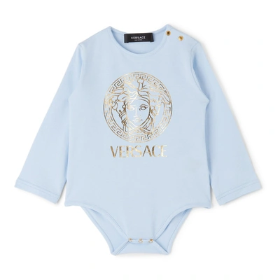 Shop Versace Baby Blue Medusa Bodysuit In Light Blue