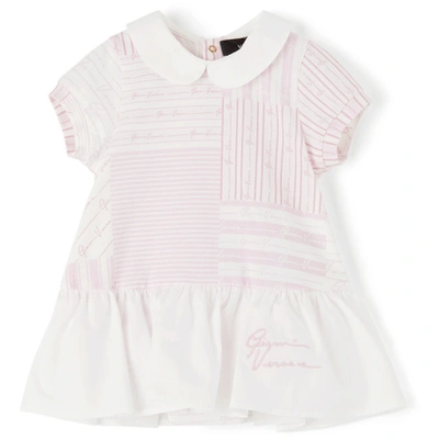 Shop Versace Baby Pink Patchwork Dress Bodysuit In White/baby Pink