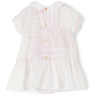 Shop Versace Baby Pink Patchwork Dress Bodysuit In White/baby Pink