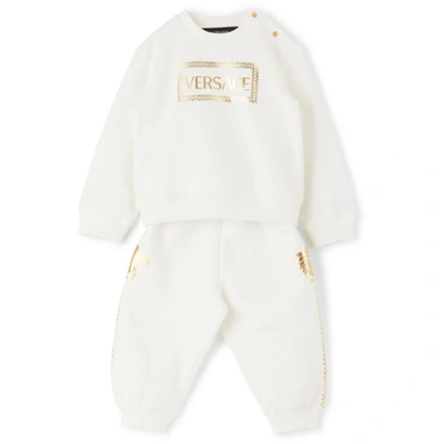 Shop Versace Baby White Logo Tracksuit Set