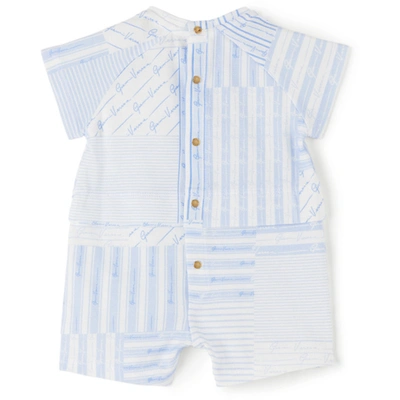 Shop Versace Baby Blue Patchwork Print Bodysuit In White/light Blue