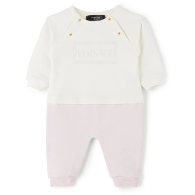 Shop Versace Baby White & Pink Colorblocked Bodysuit Set In White/pink