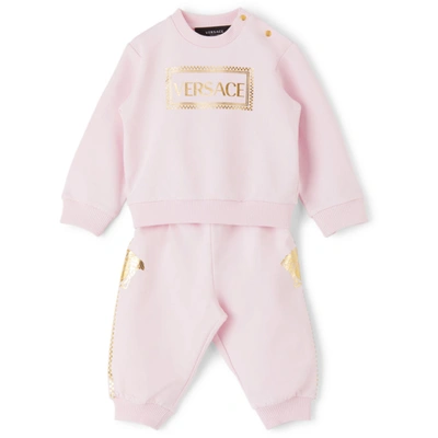 Shop Versace Baby Pink Logo Tracksuit Set In Pearl