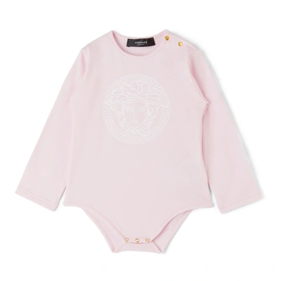 Shop Versace Baby Three-pack Pink Medusa Bodysuits In Pearl