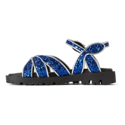 Shop Marni Kids Blue Glitter Sandals