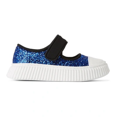 Shop Marni Kids Black & Blue Glitter Velcro Sneakers
