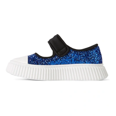 Shop Marni Kids Black & Blue Glitter Velcro Sneakers