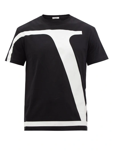 V-logo Print Cotton-jersey T-shirt In Black