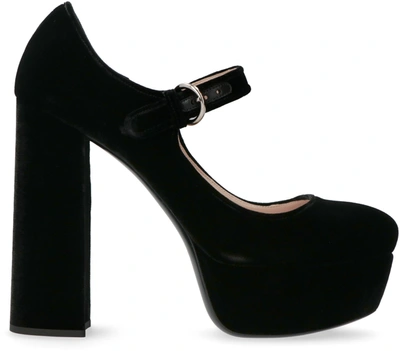 Shop Miu Miu Velvet Mary Jane Strapped Pumps In Black