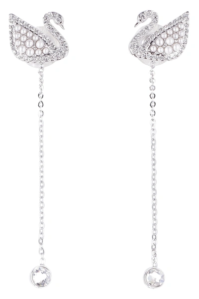 Swarovski Iconic Swan Pendant Earrings In Silver | ModeSens
