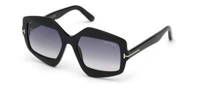 Shop Tom Ford Tate Ft0789 01b Geometric Sunglasses In Smoke