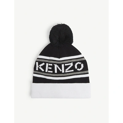 Shop Kenzo Boys Black Kids Logo-embroidered Cotton-blend Bobble Hat 2-16 Years 6-12 Years