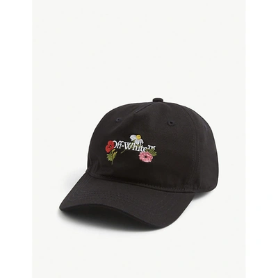 Shop Off-white Girls Black Kids Flower Logo-embroidered Cotton Cap 6-10 Years 6-8 Years