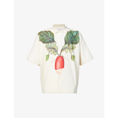 Shop Jw Anderson Mens Off White Radish-print Oversized Cotton-piqué Polo Shirt L