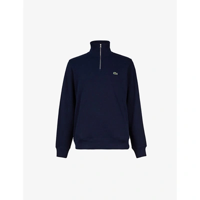 Shop Lacoste Logo-embroidered Half-zip Cotton-knit Sweatshirt In Navy Blue