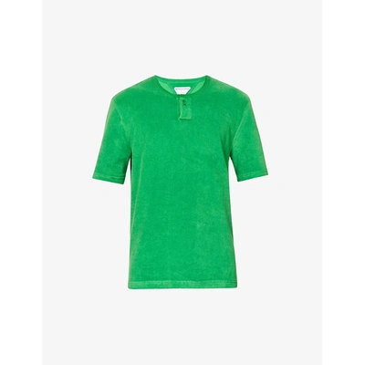 Shop Bottega Veneta Short-sleeved Cotton-blend Towelling T-shirt In Parakeet