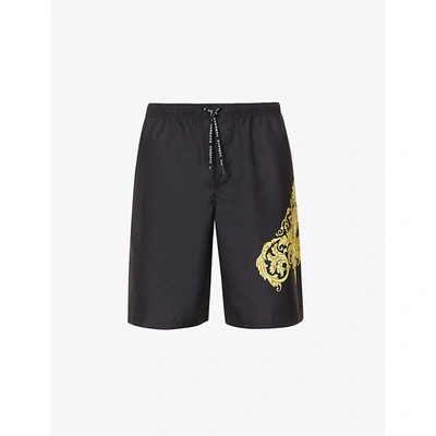 Shop Versace Mens Black+gold Baroque-print Relaxed-fit Swim Shorts M