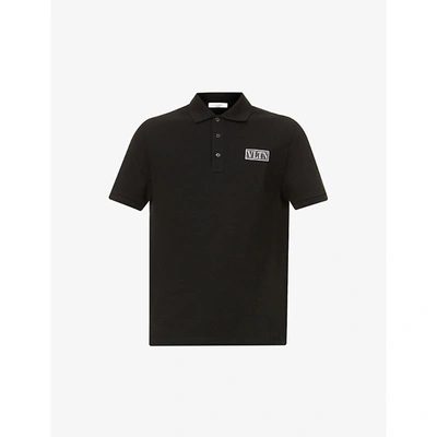Shop Valentino Mens Nero Logo-patch Regular Fit Cotton-piqué Polo Shirt S