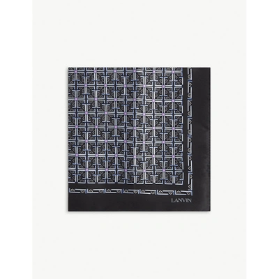 Shop Lanvin Mens Black/navy Geometric-pattern Silk Tie And Pocket Square Set