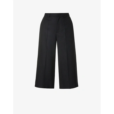 Shop Moncler Cropped Mid-rise Wool Trousers In Black