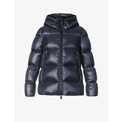 Shop Moncler Womens Navy Seritte Hooded Shell-down Jacket Xs