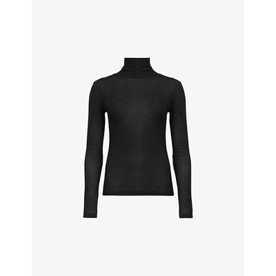 Shop Allsaints Womens Black Francesco Roll-neck Cotton Top 4